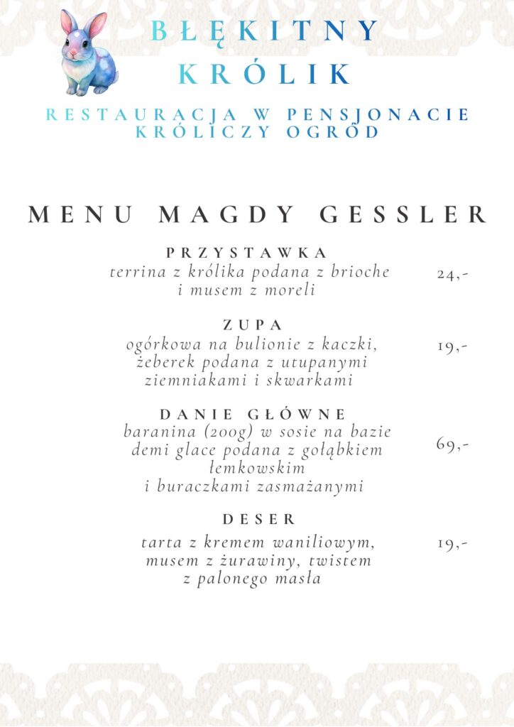 Menu Błękitny Królik - strona 1 z 3