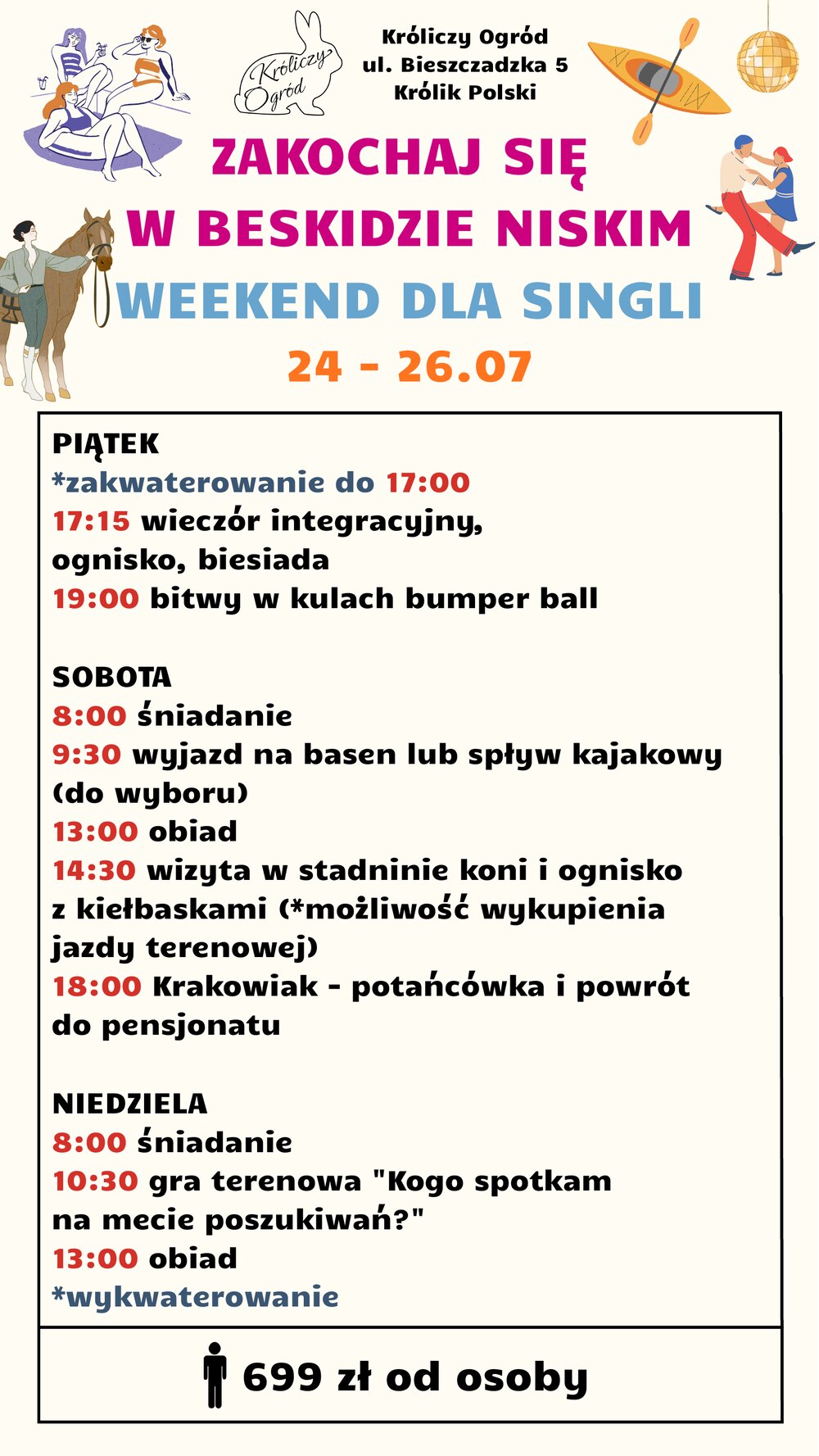 Program oferty Zakochaj się w Beskidzie Niskim, weekend dla singli - Kroliczy Ogrod